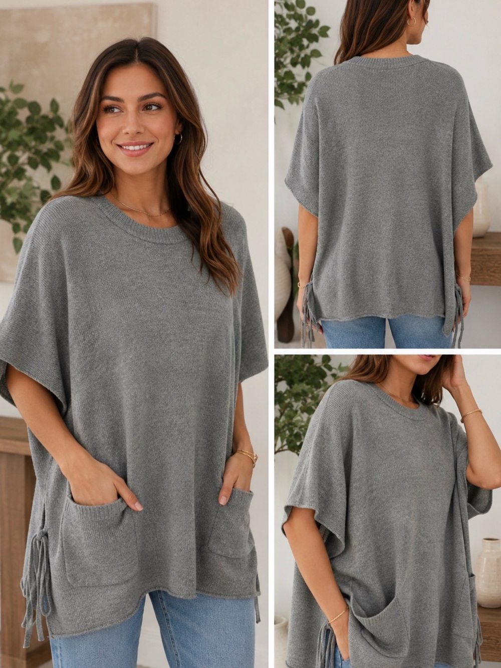 Gray poncho sweater-oversized fit